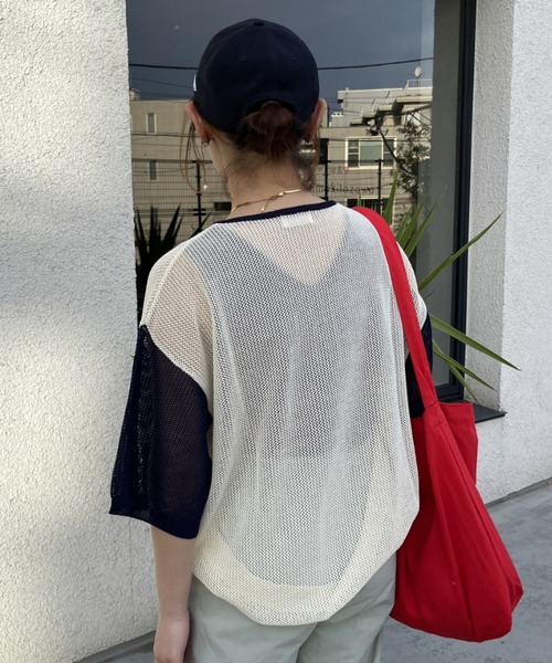 nemne store(ネンネストア)の「【低身長用サイズあり】ヘンリーネックメッシュニットTシャツ(Tシャツ/カットソー・レディース・アイボリー/ブルー/グリーン・SMALL/MEDIUM)」の4枚目の写真