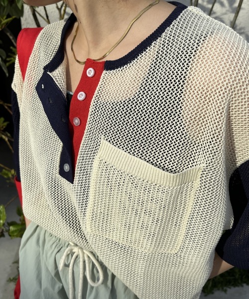 nemne store(ネンネストア)の「【低身長用サイズあり】ヘンリーネックメッシュニットTシャツ(Tシャツ/カットソー・レディース・アイボリー/ブルー/グリーン・SMALL/MEDIUM)」の18枚目の写真