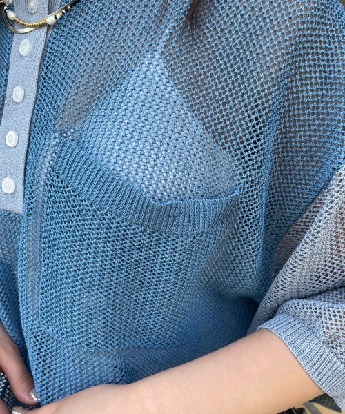 nemne store(ネンネストア)の「【低身長用サイズあり】ヘンリーネックメッシュニットTシャツ(Tシャツ/カットソー・レディース・アイボリー/ブルー/グリーン・SMALL/MEDIUM)」の17枚目の写真