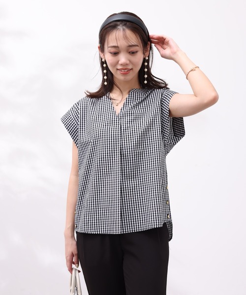Chez toi(シェトワ)の「サイドボタンフレンチスリーブシャツ(シャツ/ブラウス・レディース・オフホワイト/ピンク/アイボリー/ブラック・FREE)」の14枚目の写真