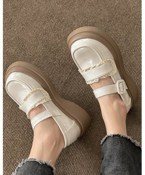 Burner(バーナー)の「【OKUOKU 0909】厚底 レースデザイン ストラップ ローファー oku-shoes-721273277613-38 M(ローファー・レディース・アイボリー/ブラック・36/38/40)」の2枚目の写真