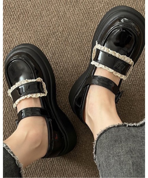 Burner(バーナー)の「【OKUOKU 0909】厚底 レースデザイン ストラップ ローファー oku-shoes-721273277613-38 M(ローファー・レディース・アイボリー/ブラック・36/38/40)」の1枚目の写真