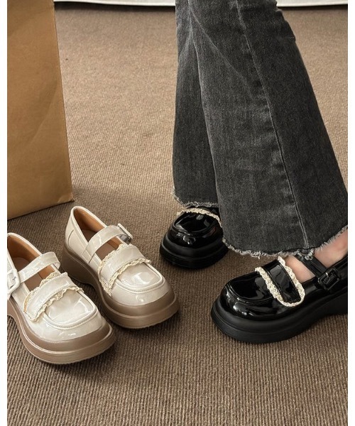 Burner(バーナー)の「【OKUOKU 0909】厚底 レースデザイン ストラップ ローファー oku-shoes-721273277613-38 M(ローファー・レディース・アイボリー/ブラック・36/38/40)」の5枚目の写真
