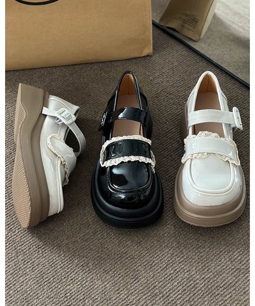 Burner(バーナー)の「【OKUOKU 0909】厚底 レースデザイン ストラップ ローファー oku-shoes-721273277613-38 M(ローファー・レディース・アイボリー/ブラック・36/38/40)」の15枚目の写真