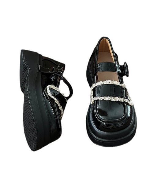 Burner(バーナー)の「【OKUOKU 0909】厚底 レースデザイン ストラップ ローファー oku-shoes-721273277613-38 M(ローファー・レディース・アイボリー/ブラック・36/38/40)」の3枚目の写真