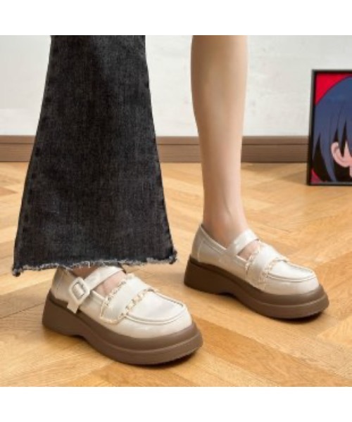 Burner(バーナー)の「【OKUOKU 0909】厚底 レースデザイン ストラップ ローファー oku-shoes-721273277613-38 M(ローファー・レディース・アイボリー/ブラック・36/38/40)」の13枚目の写真