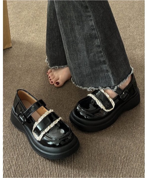 Burner(バーナー)の「【OKUOKU 0909】厚底 レースデザイン ストラップ ローファー oku-shoes-721273277613-38 M(ローファー・レディース・アイボリー/ブラック・36/38/40)」の11枚目の写真