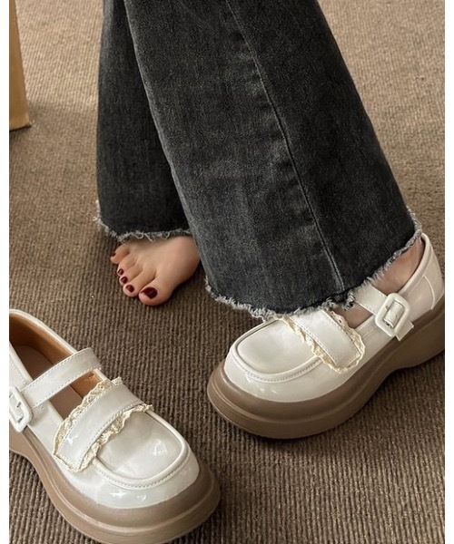 Burner(バーナー)の「【OKUOKU 0909】厚底 レースデザイン ストラップ ローファー oku-shoes-721273277613-38 M(ローファー・レディース・アイボリー/ブラック・36/38/40)」の10枚目の写真