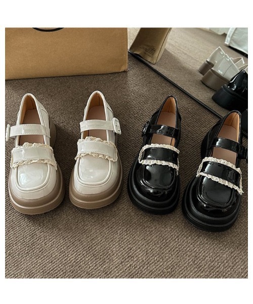Burner(バーナー)の「【OKUOKU 0909】厚底 レースデザイン ストラップ ローファー oku-shoes-721273277613-38 M(ローファー・レディース・アイボリー/ブラック・36/38/40)」の9枚目の写真