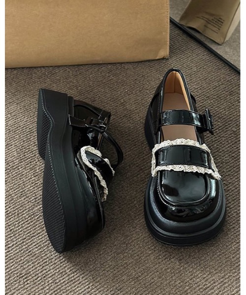 Burner(バーナー)の「【OKUOKU 0909】厚底 レースデザイン ストラップ ローファー oku-shoes-721273277613-38 M(ローファー・レディース・アイボリー/ブラック・36/38/40)」の6枚目の写真