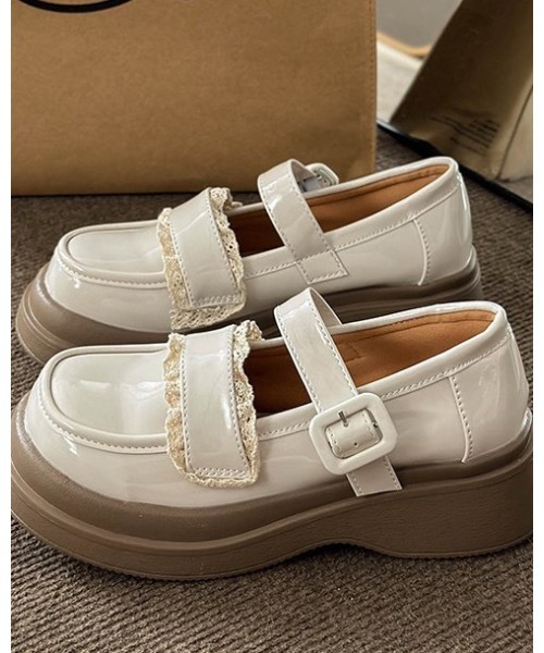 Burner(バーナー)の「【OKUOKU 0909】厚底 レースデザイン ストラップ ローファー oku-shoes-721273277613-38 M(ローファー・レディース・アイボリー/ブラック・36/38/40)」の14枚目の写真