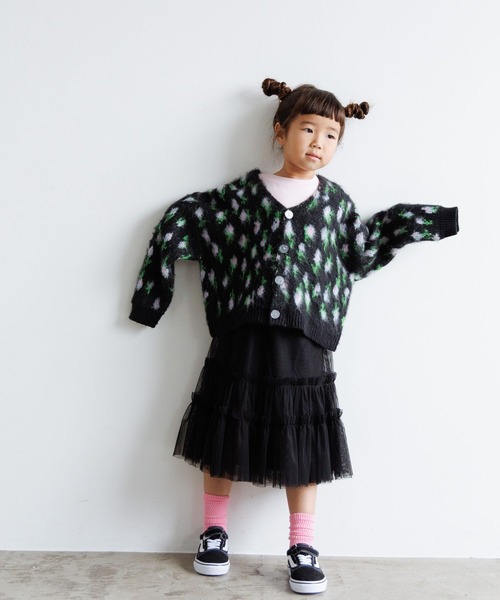 LOWRYS FARM（ローリーズファーム）の「シャギーフラワージャガードカーデ　973679（ニット/セーター・キッズ・ホワイト/ブラック/イエロー・110cm/120cm/130cm/150cm/140cm）」の9枚目の写真