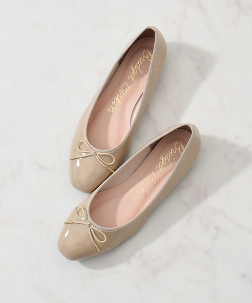 Bridget Birkin（ブリジットバーキン）の「【Bridget Birkin】スクエアトゥリボンレインフラットパンプス(534002)（レインシューズ・レディース・ベージュ/ブラック・23.5/24/24.5/23/22.5）」の2枚目の写真