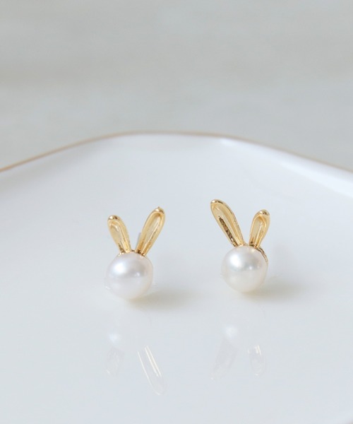ウサギパールピアス（ピアス（両耳用））｜Three Four Time（スリー