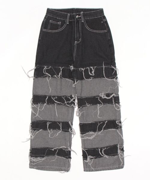 Burner(バーナー)の「【OKUOKU 0909】ダメージ加工 デニムパンツ oku-bottom-710789343023-56 Y1(デニムパンツ・メンズ・ブラック×グレー・S/L/M/XL)」の1枚目の写真