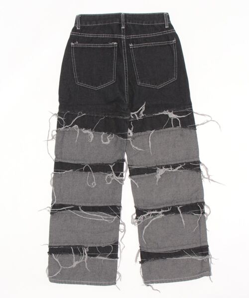 Burner(バーナー)の「【OKUOKU 0909】ダメージ加工 デニムパンツ oku-bottom-710789343023-56 Y1(デニムパンツ・メンズ・ブラック×グレー・S/L/M/XL)」の2枚目の写真