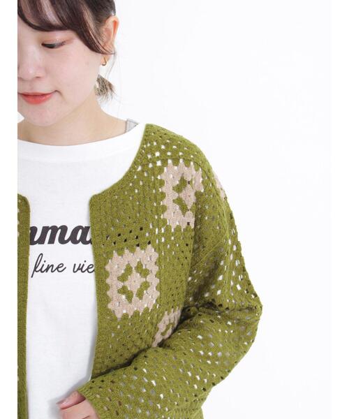 Samansa Mos2（サマンサ モスモス）の「かぎ針風パッチワークカーディガン（カーディガン/ボレロ・レディース・グリーン/ブルー/キナリ/モカ/ブラック・F）」の14枚目の写真