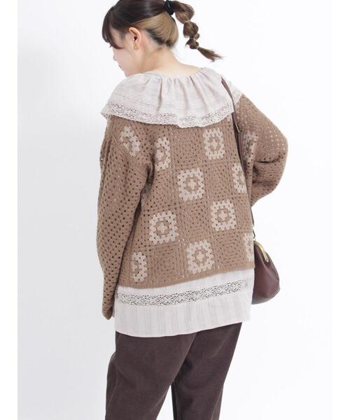 Samansa Mos2（サマンサ モスモス）の「かぎ針風パッチワークカーディガン（カーディガン/ボレロ・レディース・グリーン/ブルー/キナリ/モカ/ブラック・F）」の21枚目の写真