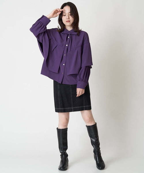 A de a.v.v(アードアー・ヴェ・ヴェ)の「フリルボリュームスリーブブラウス(シャツ/ブラウス・レディース・パープル/ブラック/ベージュ・MEDIUM/SMALL)」の8枚目の写真