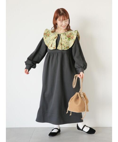 ehka sopo（エヘカソポ）の「ゴブランジレセットワンピース（ワンピース・レディース・ブラック/グリーン・F）」の4枚目の写真