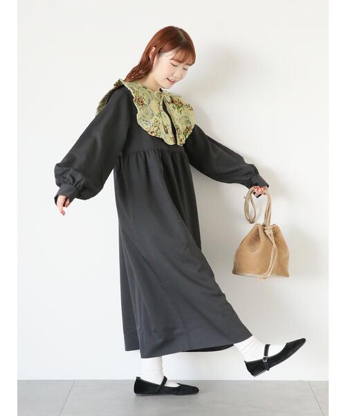 ehka sopo（エヘカソポ）の「ゴブランジレセットワンピース（ワンピース・レディース・ブラック/グリーン・F）」の5枚目の写真