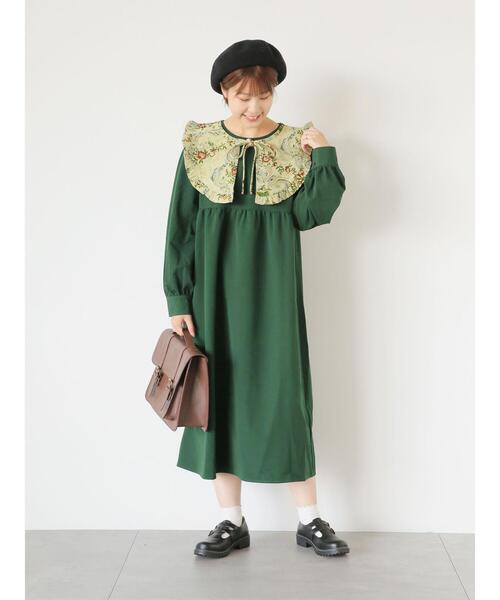 ehka sopo（エヘカソポ）の「ゴブランジレセットワンピース（ワンピース・レディース・ブラック/グリーン・F）」の8枚目の写真