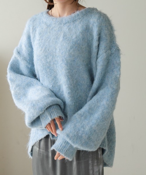 Bab（バブ）の「ボリュームスリーブモヘヤライクニット（ニット/セーター・レディース・ブラック/ブルー/杢グレー/オフホワイト・FREE）」の4枚目の写真