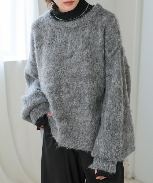 Bab（バブ）の「ボリュームスリーブモヘヤライクニット（ニット/セーター・レディース・ブラック/ブルー/杢グレー/オフホワイト・FREE）」の2枚目の写真