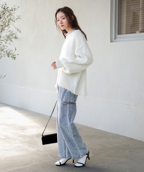 Bab（バブ）の「ボリュームスリーブモヘヤライクニット（ニット/セーター・レディース・ブラック/ブルー/杢グレー/オフホワイト・FREE）」の6枚目の写真