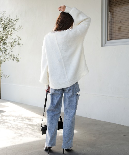 Bab（バブ）の「ボリュームスリーブモヘヤライクニット（ニット/セーター・レディース・ブラック/ブルー/杢グレー/オフホワイト・FREE）」の7枚目の写真