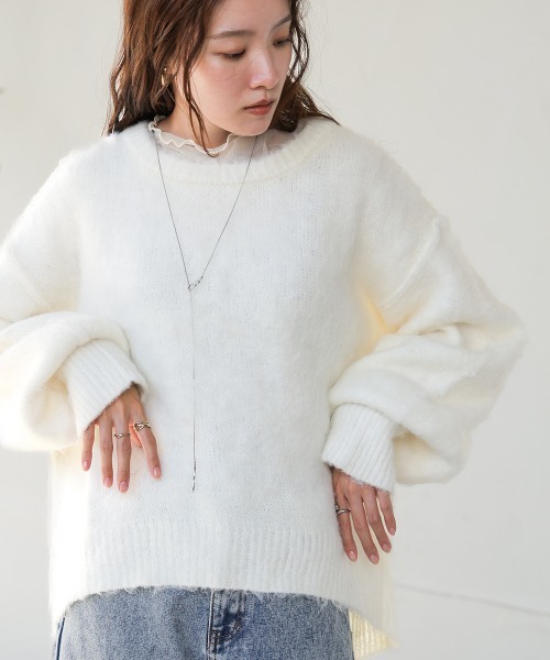 Bab（バブ）の「ボリュームスリーブモヘヤライクニット（ニット/セーター・レディース・ブラック/ブルー/杢グレー/オフホワイト・FREE）」の8枚目の写真