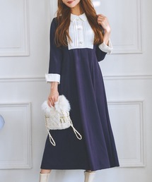 tocco closet | パールビジュー飾り釦付きヨーク切り替え配色ワンピース(ワンピース)