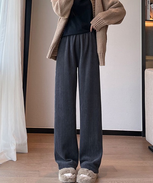 セール】裏起毛 ケーブル柄コーデュロイストレートスウェットパンツ 