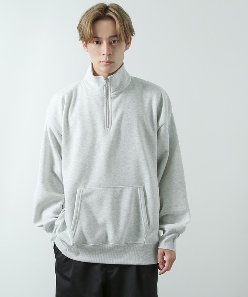 セール】コットンタッチ 裏起毛スウェット 無地 ハーフジップ