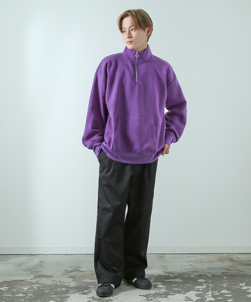 セール】コットンタッチ 裏起毛スウェット 無地 ハーフジップ