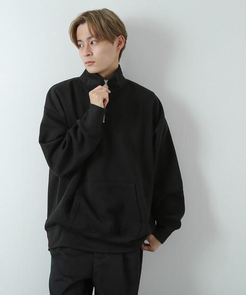 セール】コットンタッチ 裏起毛スウェット 無地 ハーフジップ
