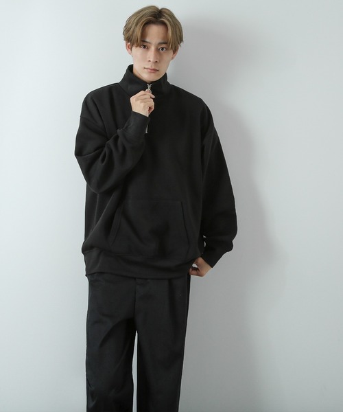 セール】コットンタッチ 裏起毛スウェット 無地 ハーフジップ