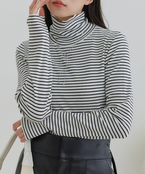 VIS（ビス）の「【静電気防止】リブカットハイネックプルオーバー（ニット/セーター・レディース・ブルー系その他4/ブラック/ホワイト系その他/オフホワイト/チャコールグレー・FREE）」の3枚目の写真