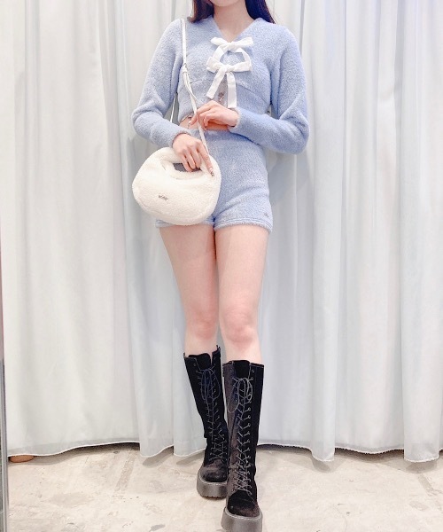lilLilly（リルリリー）の「リボンニットカーディガン（カーディガン/ボレロ・レディース・ブルー/アイボリー・FREE）」の8枚目の写真