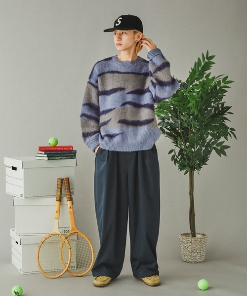 Adoon plain（アドーンプレーン）の「シャギー波紋ボーダーニット（ニット/セーター・メンズ・ブルー・MEDIUM/LARGE）」の3枚目の写真