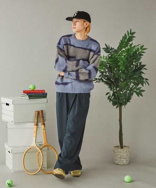 Adoon plain（アドーンプレーン）の「シャギー波紋ボーダーニット（ニット/セーター・メンズ・ブルー・MEDIUM/LARGE）」の6枚目の写真