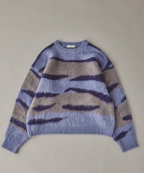 Adoon plain（アドーンプレーン）の「シャギー波紋ボーダーニット（ニット/セーター・メンズ・ブルー・MEDIUM/LARGE）」の8枚目の写真