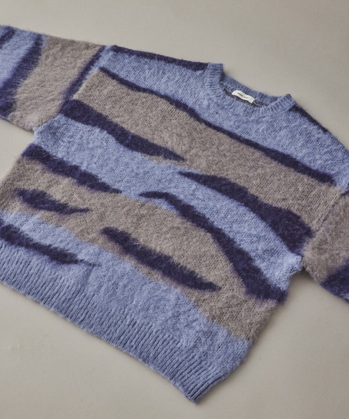 Adoon plain（アドーンプレーン）の「シャギー波紋ボーダーニット（ニット/セーター・メンズ・ブルー・MEDIUM/LARGE）」の10枚目の写真