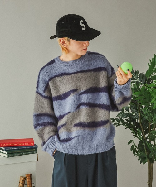 Adoon plain（アドーンプレーン）の「シャギー波紋ボーダーニット（ニット/セーター・メンズ・ブルー・MEDIUM/LARGE）」の11枚目の写真