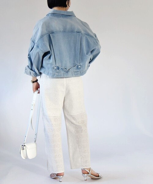quaranciel(カランシエル)の「quaranciel:〈手洗い可能〉ジオメトリック レース サイドライン パンツ(その他パンツ・レディース・オフホワイト/ブラック・ONE SIZE)」の5枚目の写真
