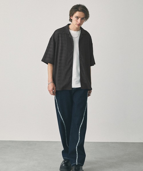 EMMA CLOTHES(エマクローズ)の「ジャガードニットルーズオープンカラーシャツ(シャツ/ブラウス・メンズ・ブラック/グリーン/ブラウン/ブルー/チャコール・L/M)」の16枚目の写真