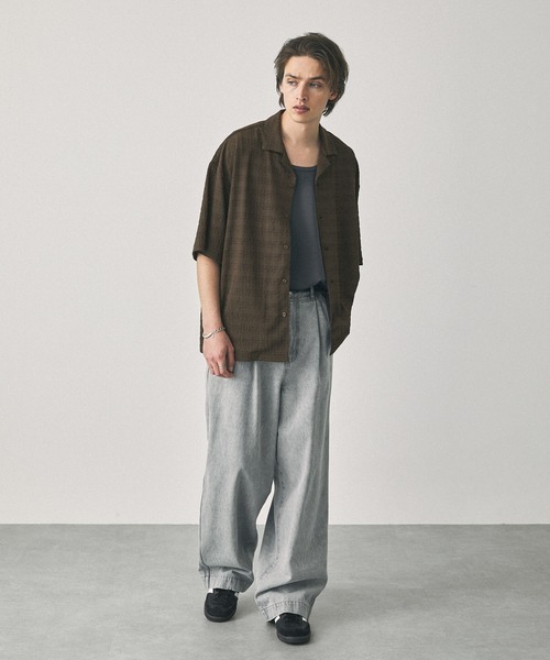 EMMA CLOTHES(エマクローズ)の「ジャガードニットルーズオープンカラーシャツ(シャツ/ブラウス・メンズ・ブラック/グリーン/ブラウン/ブルー/チャコール・L/M)」の15枚目の写真