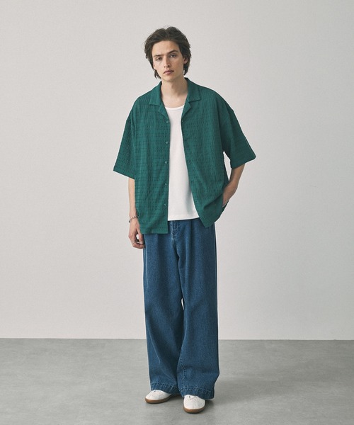 EMMA CLOTHES(エマクローズ)の「ジャガードニットルーズオープンカラーシャツ(シャツ/ブラウス・メンズ・ブラック/グリーン/ブラウン/ブルー/チャコール・L/M)」の10枚目の写真