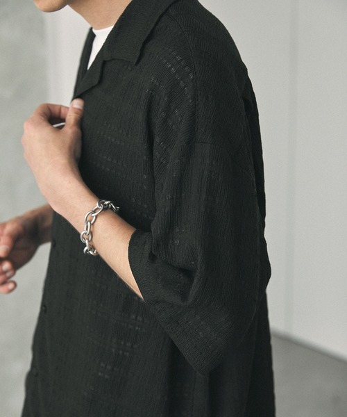 EMMA CLOTHES(エマクローズ)の「ジャガードニットルーズオープンカラーシャツ(シャツ/ブラウス・メンズ・ブラック/グリーン/ブラウン/ブルー/チャコール・L/M)」の20枚目の写真