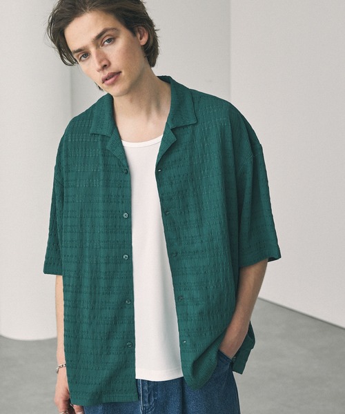 EMMA CLOTHES(エマクローズ)の「ジャガードニットルーズオープンカラーシャツ(シャツ/ブラウス・メンズ・ブラック/グリーン/ブラウン/ブルー/チャコール・L/M)」の22枚目の写真